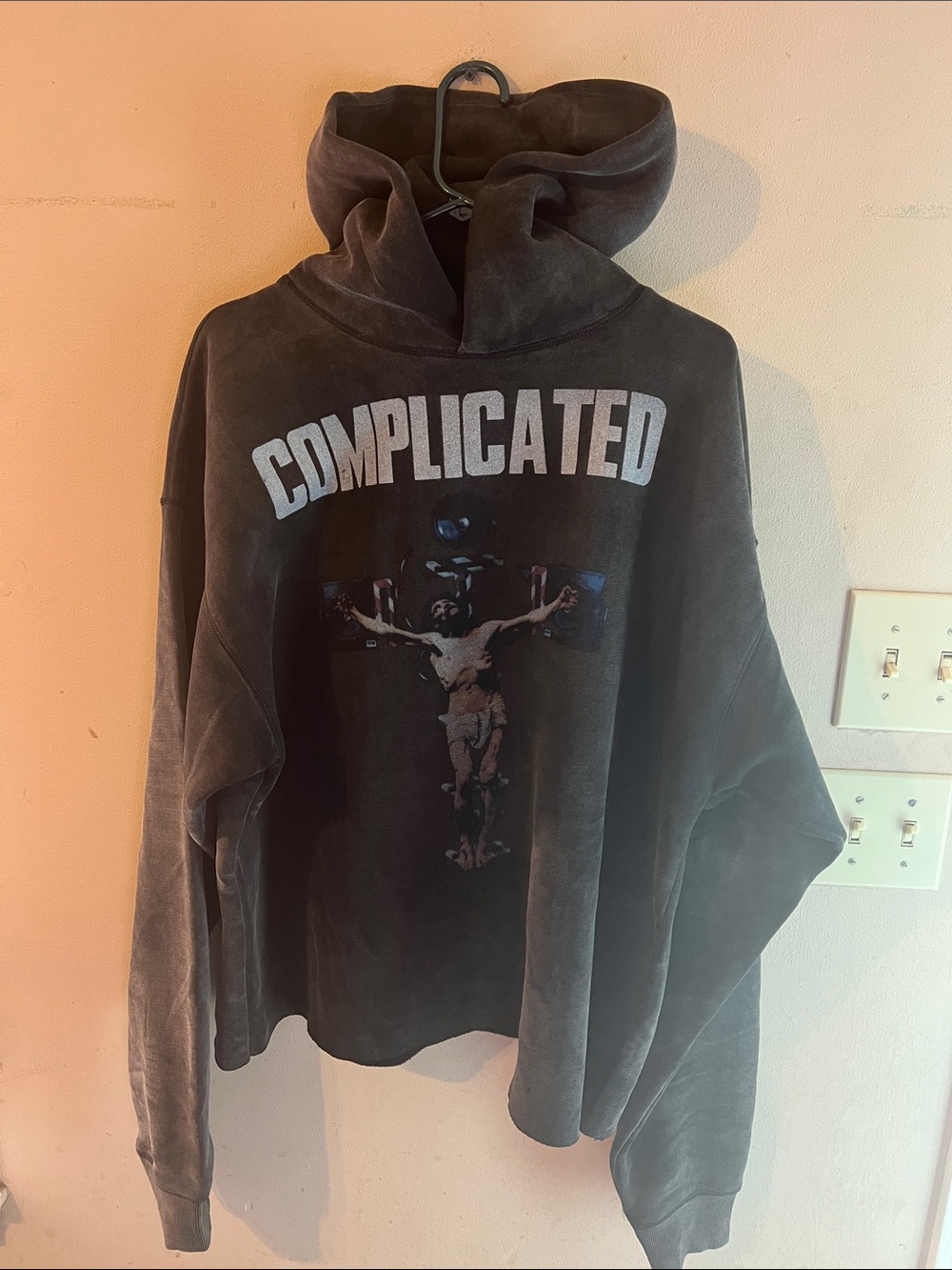 NEW WAVE STREET CULTURE WASHED DISTRESSED COMPLICATED JESUS HOODIE SIZE LARGE